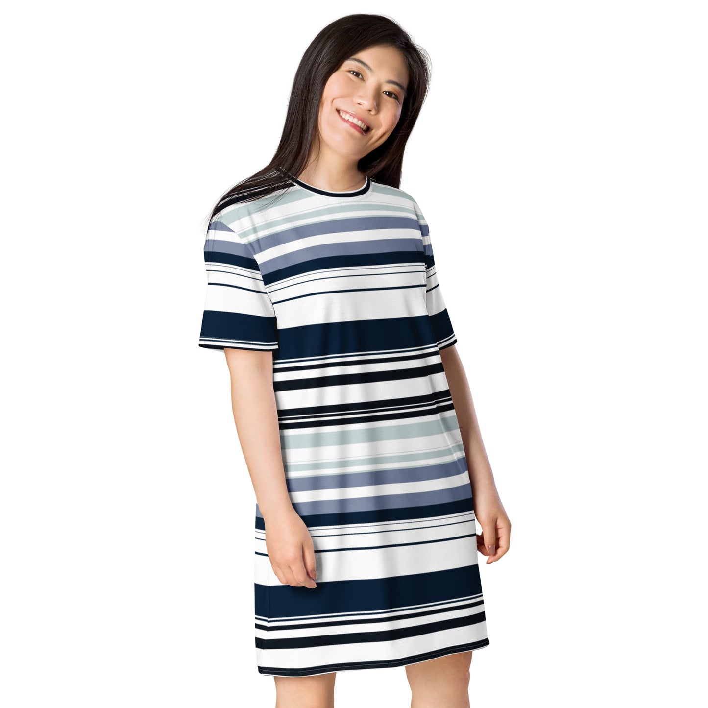 Women's Gray Striped T-shirt Dress - Activewear Well