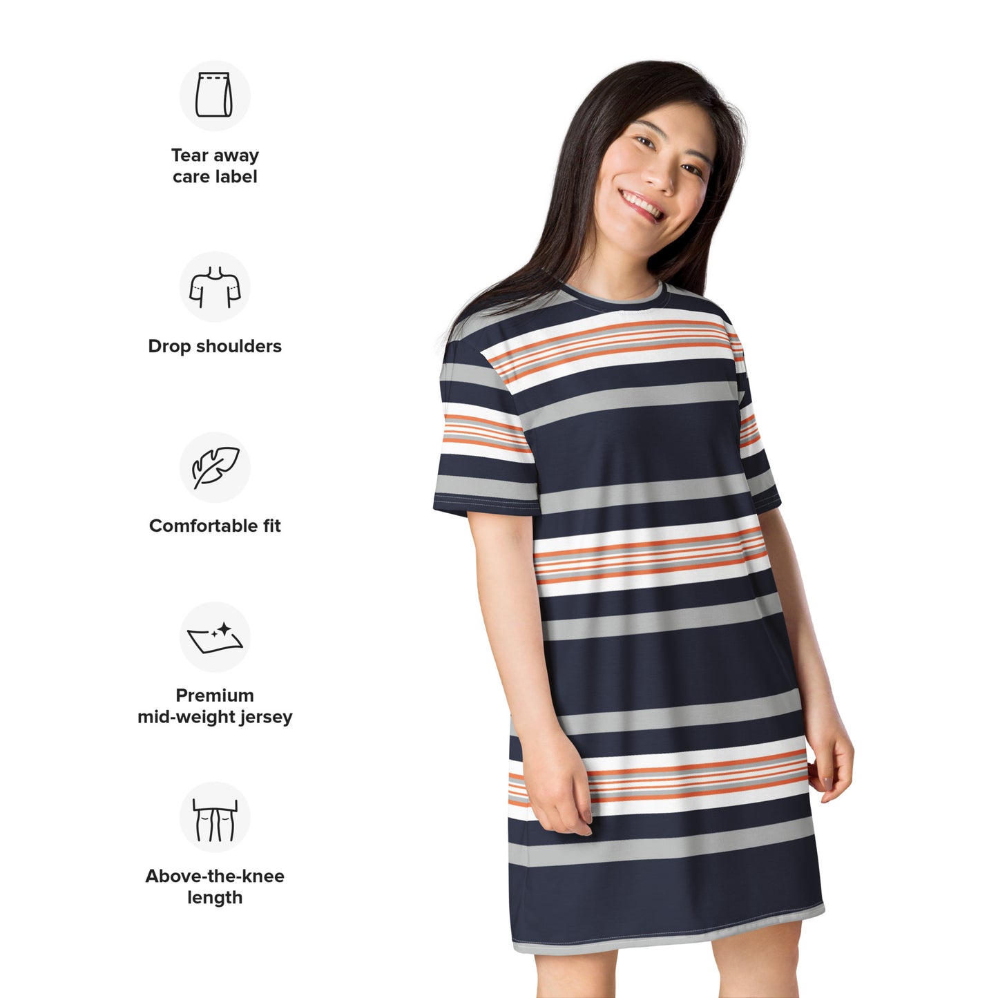 Grey Striped T-Shirt Dress - Activewear Well