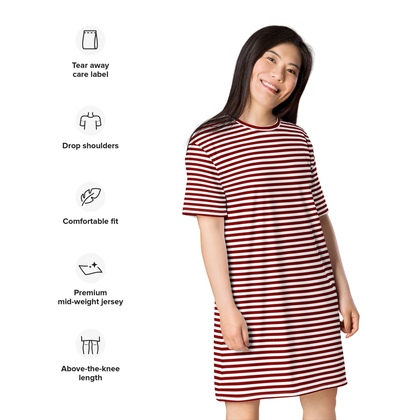 Women's Striped Burgundy T-Shirt Dress - Activewear Well