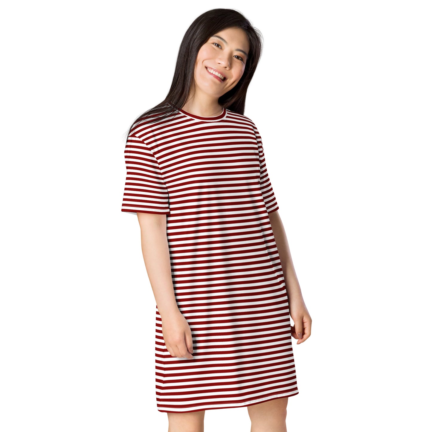 Women's Striped Burgundy T-Shirt Dress - Activewear Well