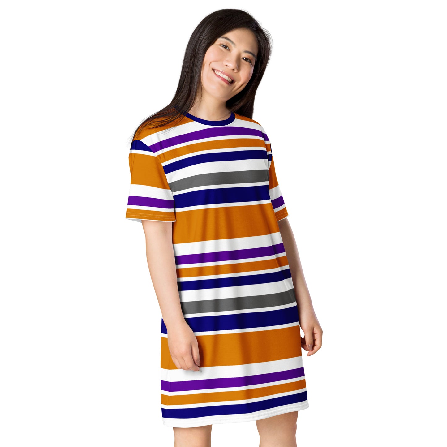 Women's Orange Striped T-Shirt Dress - Activewear Well