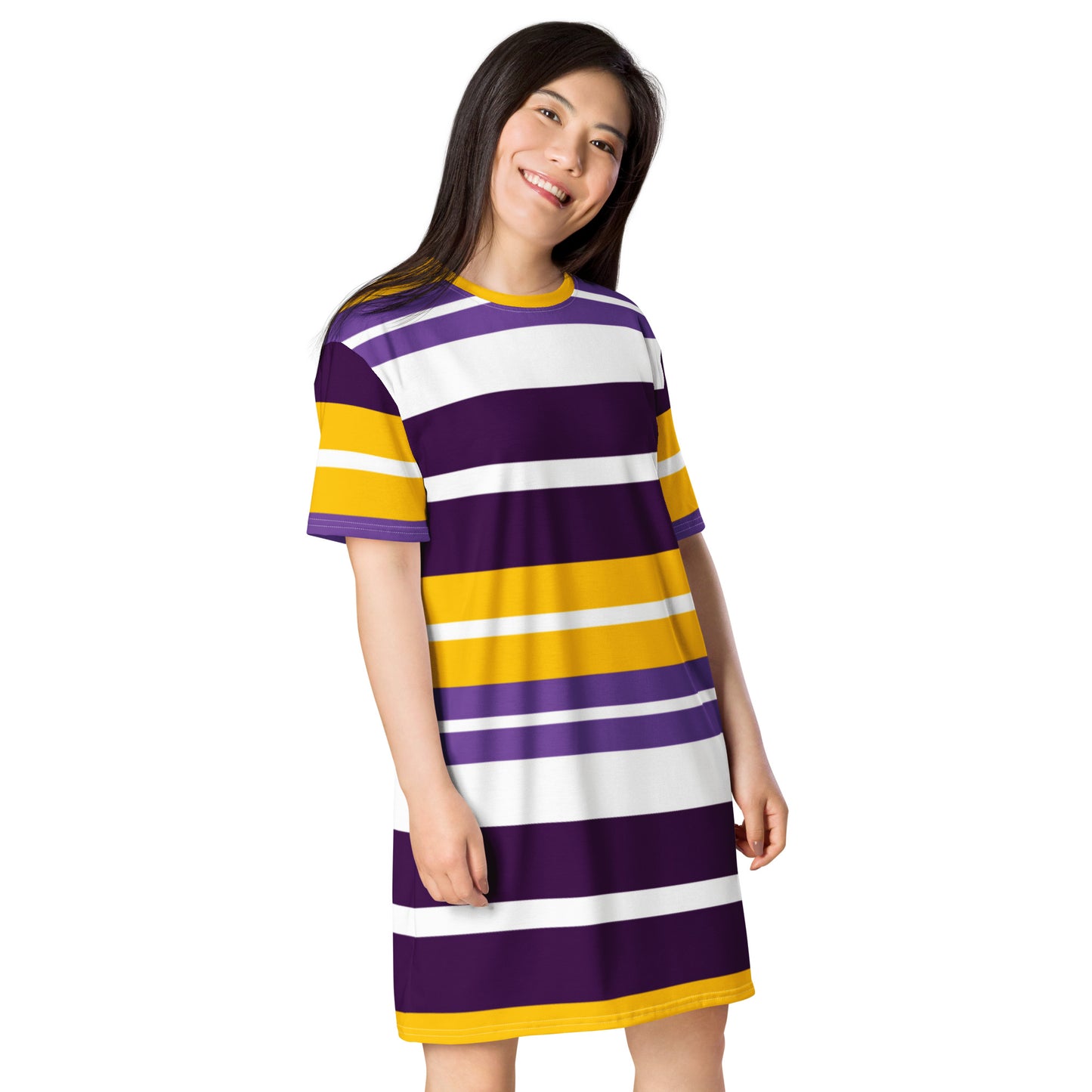 Women.s Purple Striped T-Shirt Dress - Activewear Well