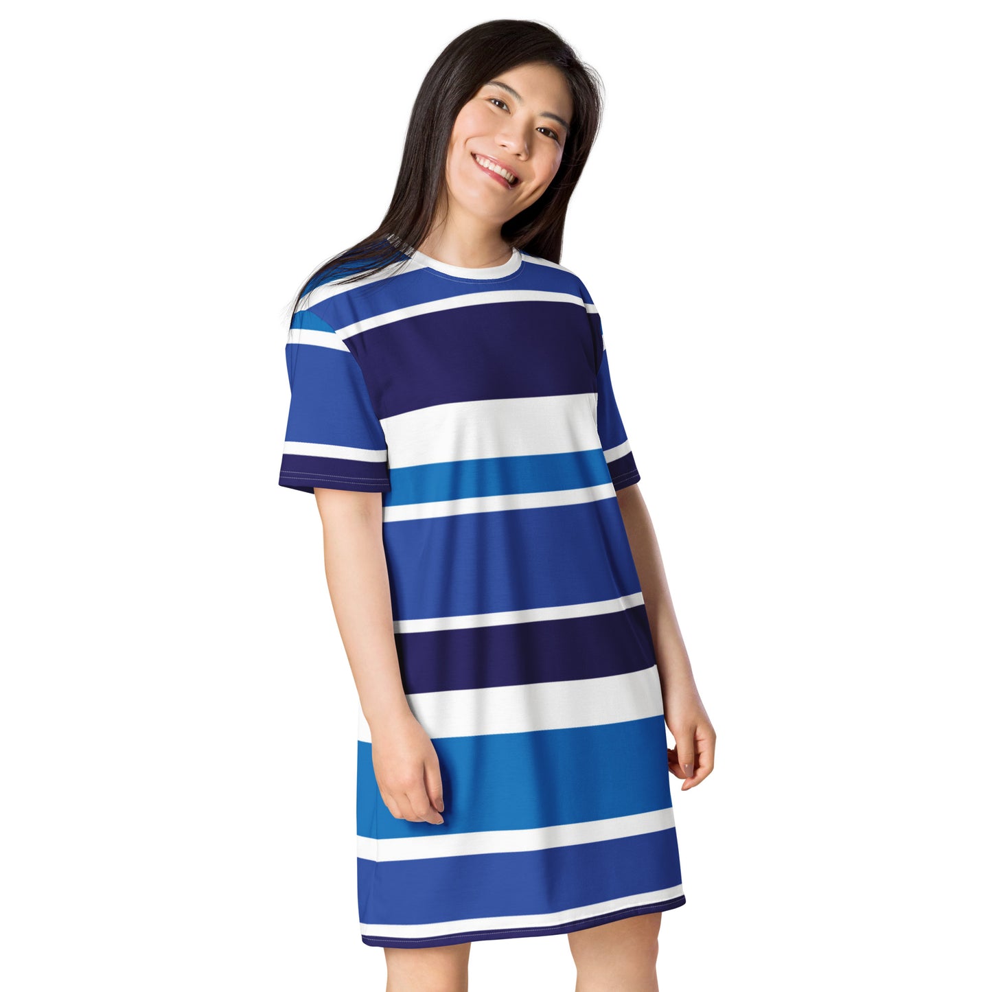 Women's Blue Striped T-Shirt Dress - Activewear Well