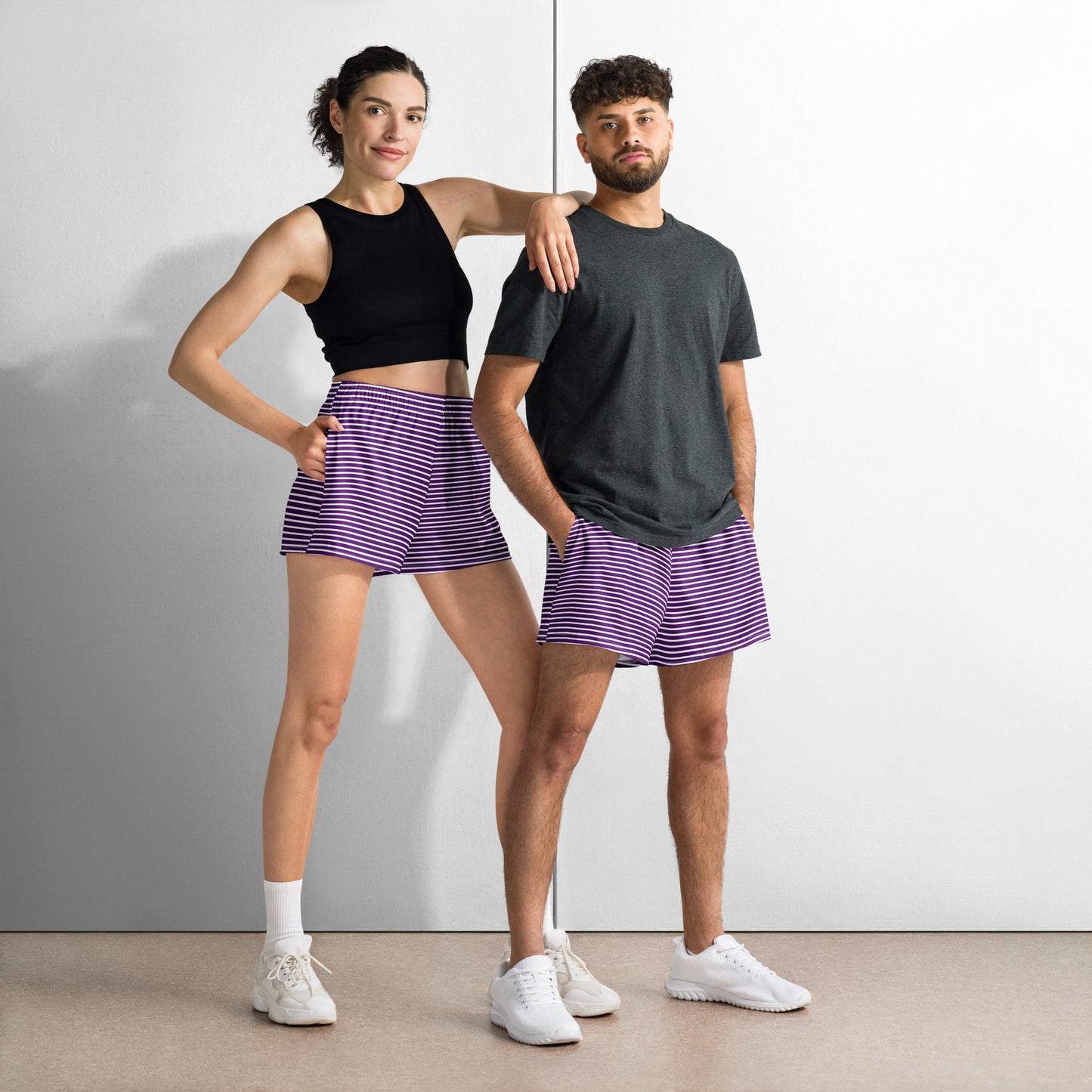 Unisex Purple Stripe Athletic Shorts - Activewear Well