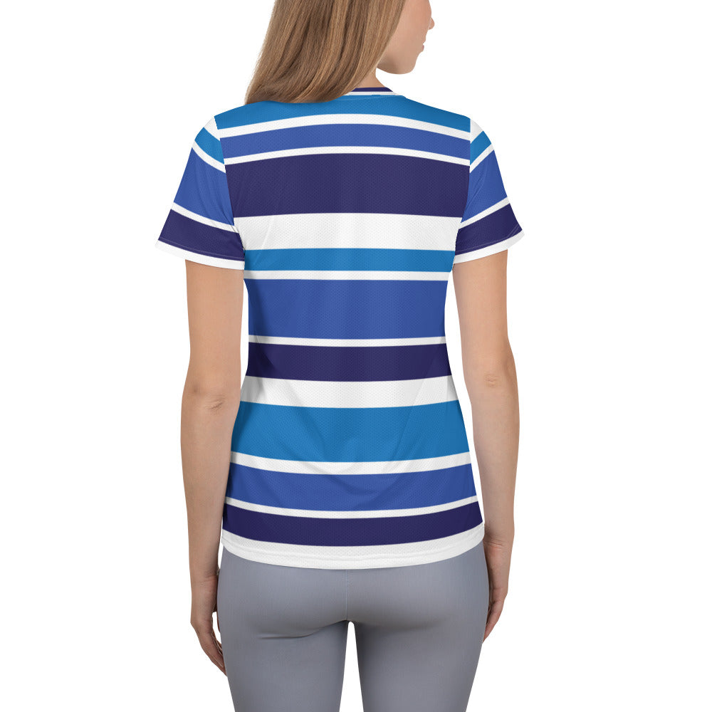 Women's Blue Striped Athletic T-Shirt - Activewear Well
