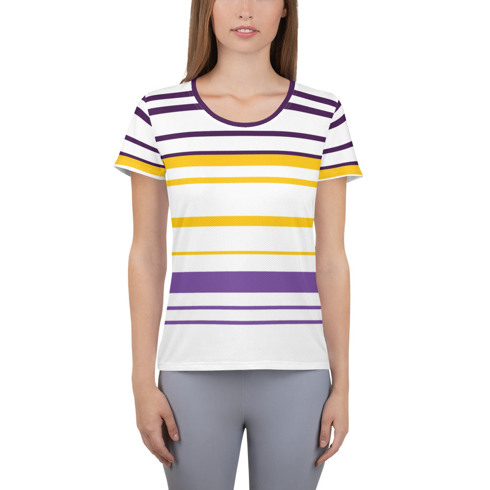 Women's Yellow Striped Athletic T-Shirt - Activewear Well