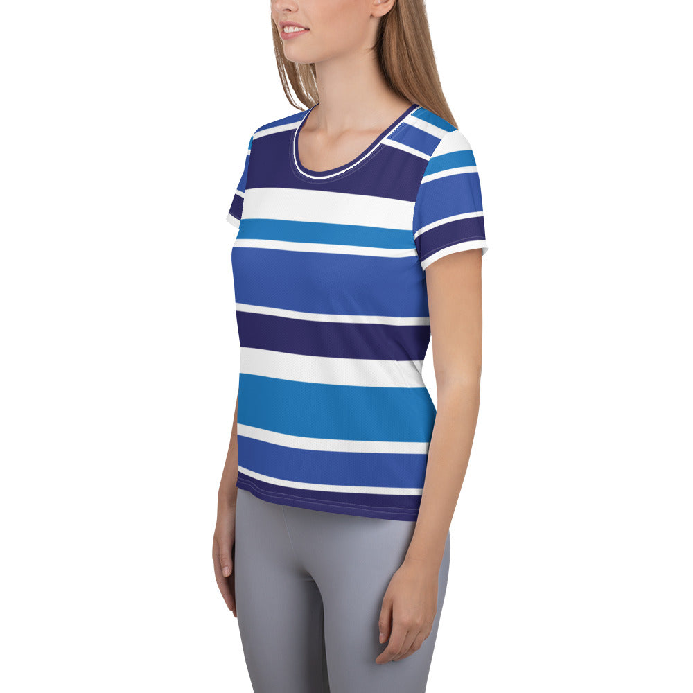 Women's Blue Striped Athletic T-Shirt - Activewear Well