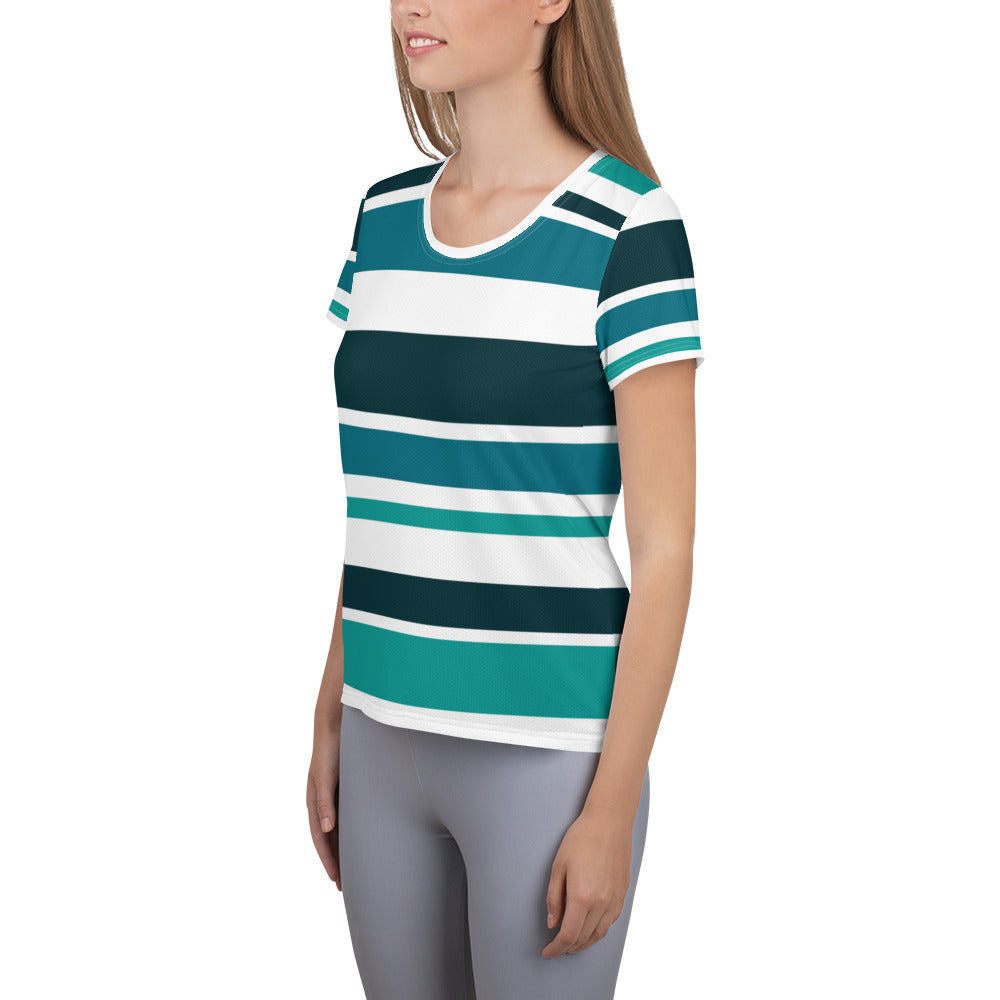 Women's Green Striped Athletic T-Shirt - Activewear Well