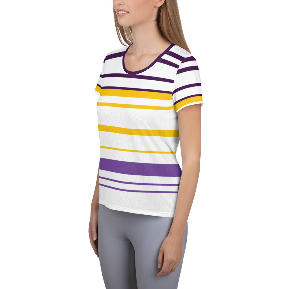 Women's Yellow Striped Athletic T-Shirt - Activewear Well