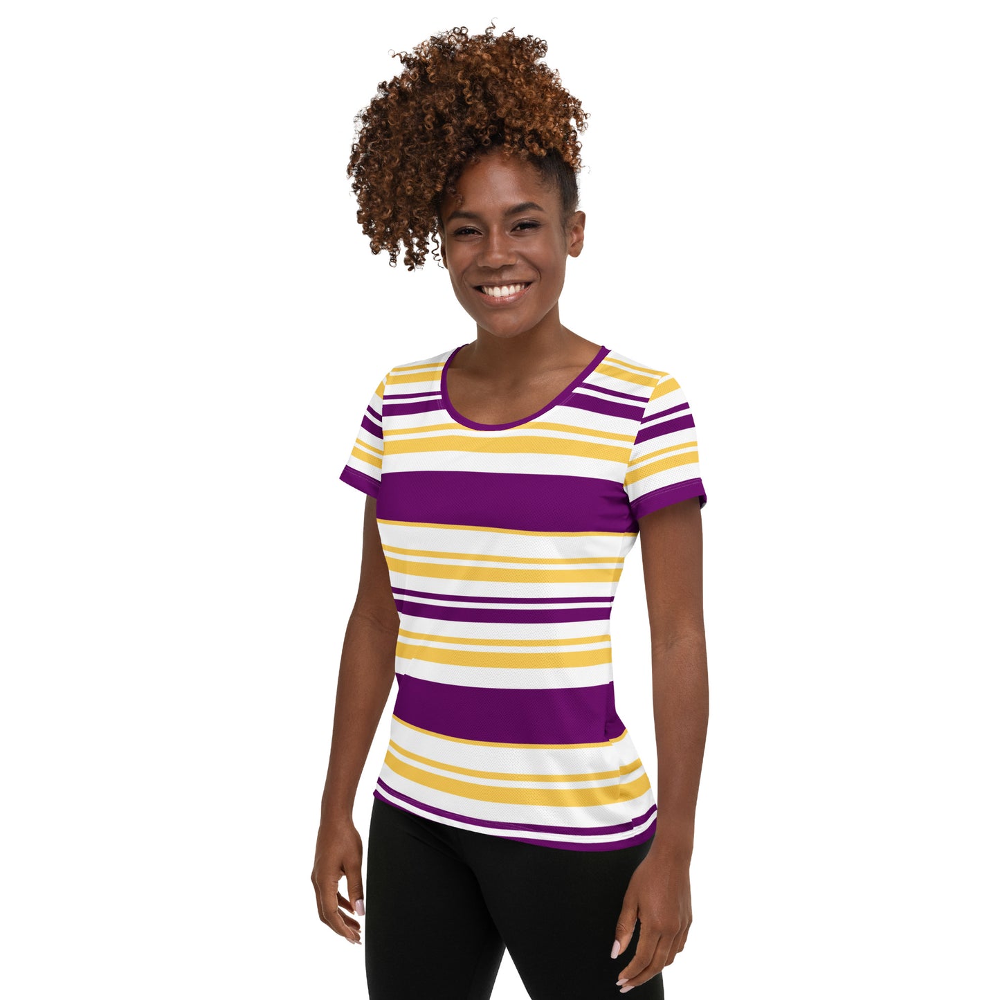 Women's Purple Striped Athletic T-Shirt - Activewear Well