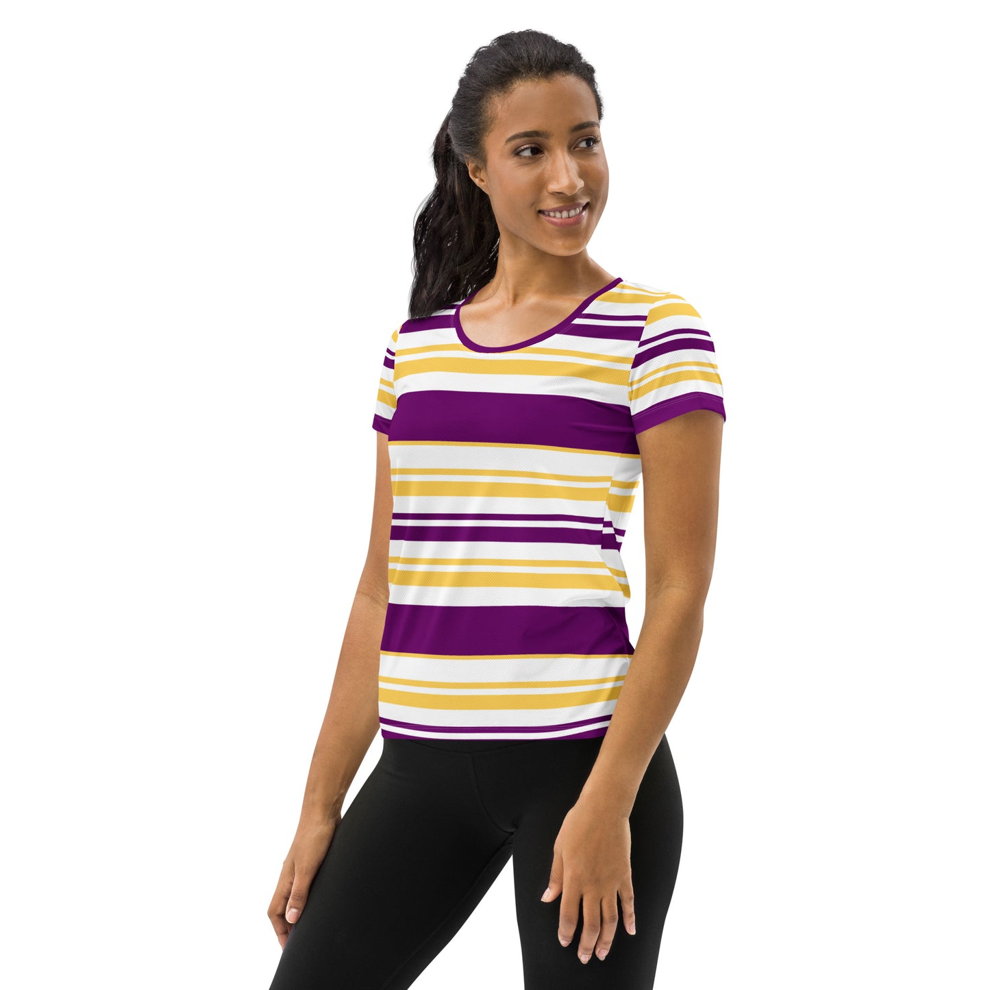 Women's Purple Striped Athletic T-Shirt - Activewear Well