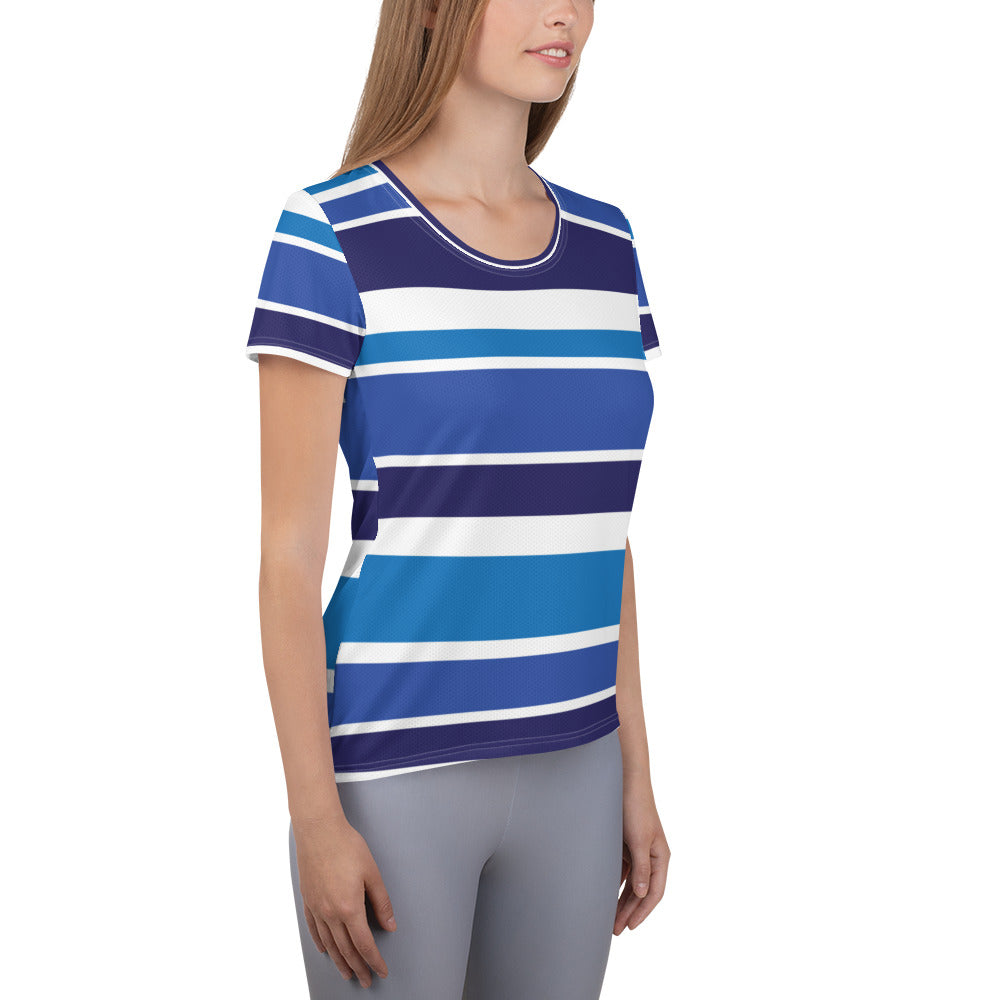Women's Blue Striped Athletic T-Shirt - Activewear Well