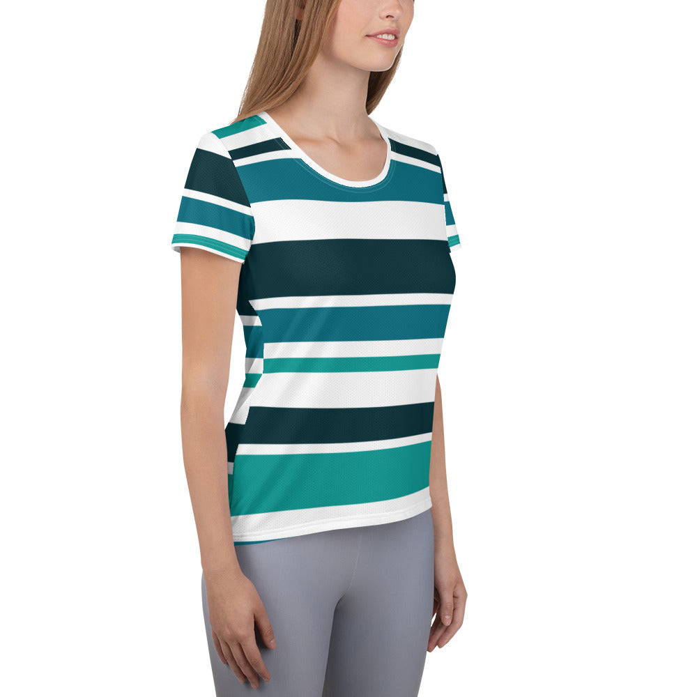 Women's Green Striped Athletic T-Shirt - Activewear Well