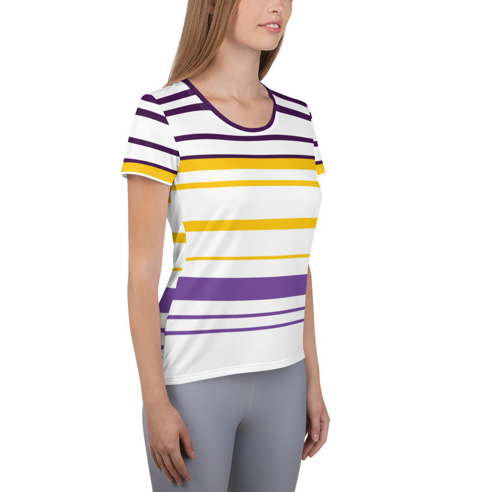 Women's Yellow Striped Athletic T-Shirt - Activewear Well