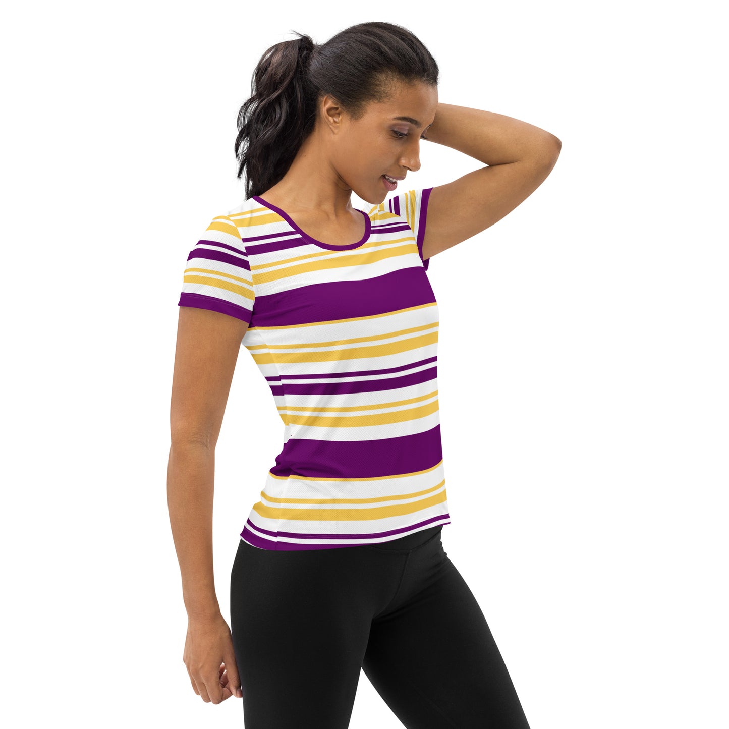 Women's Purple Striped Athletic T-Shirt - Activewear Well