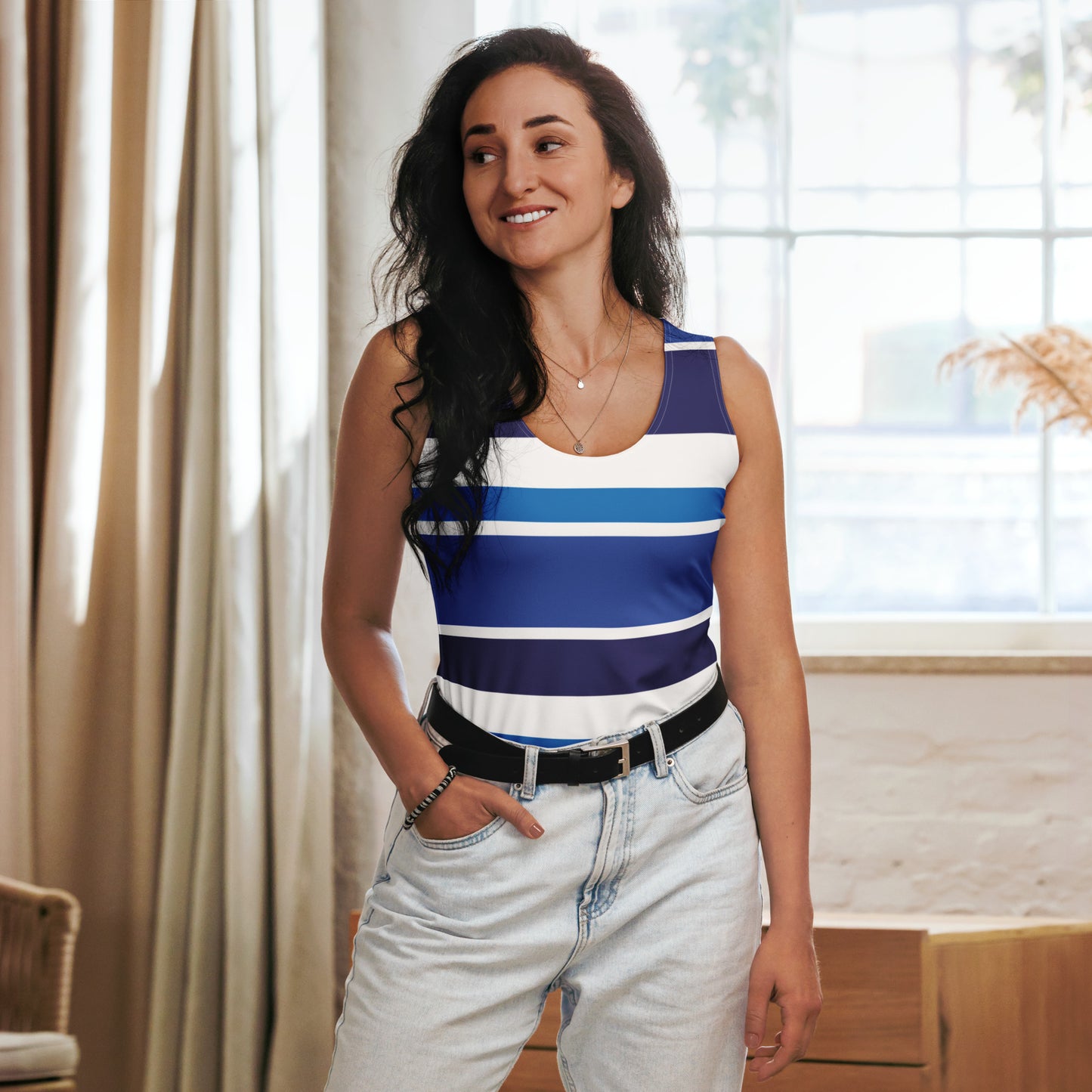 Women's Blue Striped Tank Top - Activewear Well