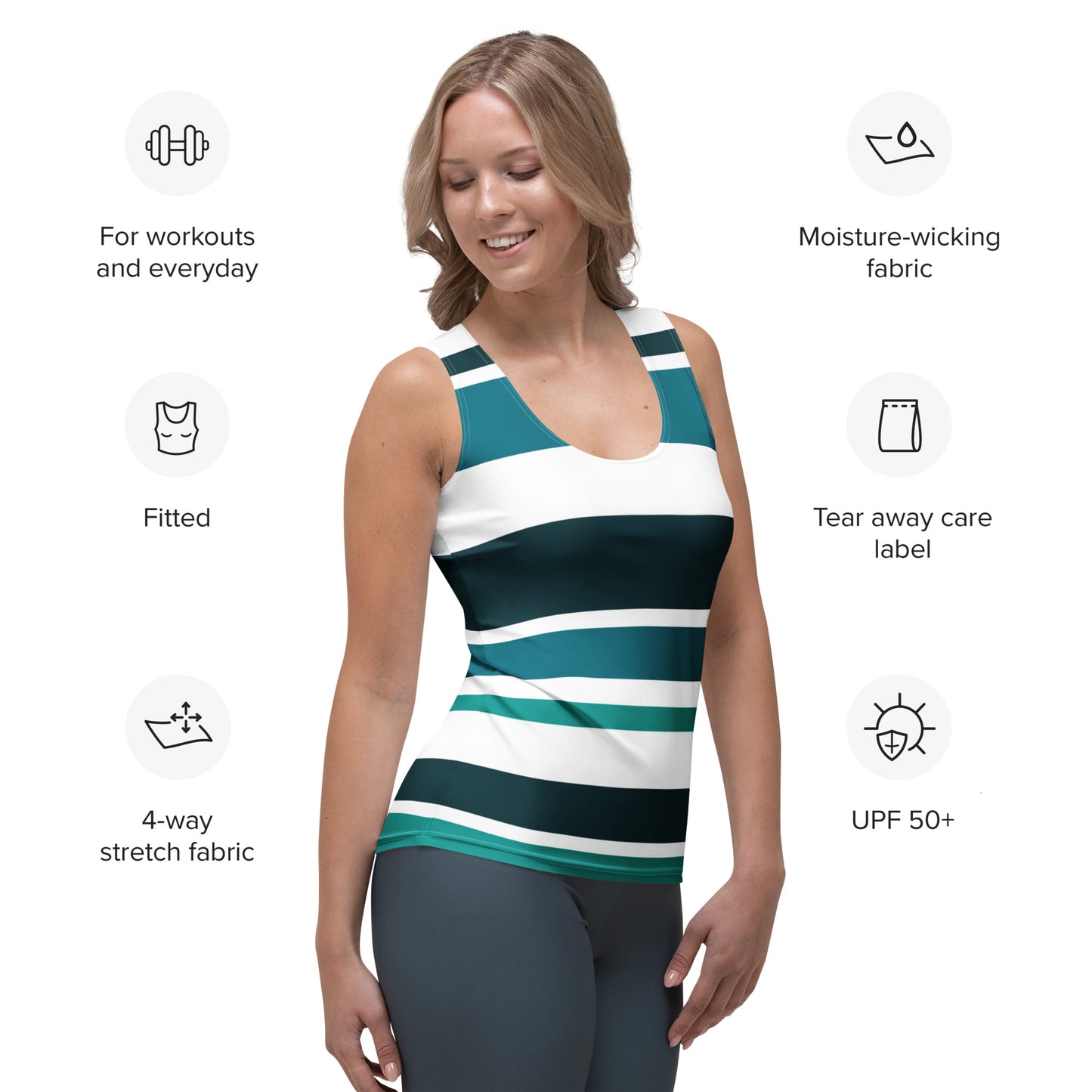 Women's Green Striped Tank Top - Activewear Well