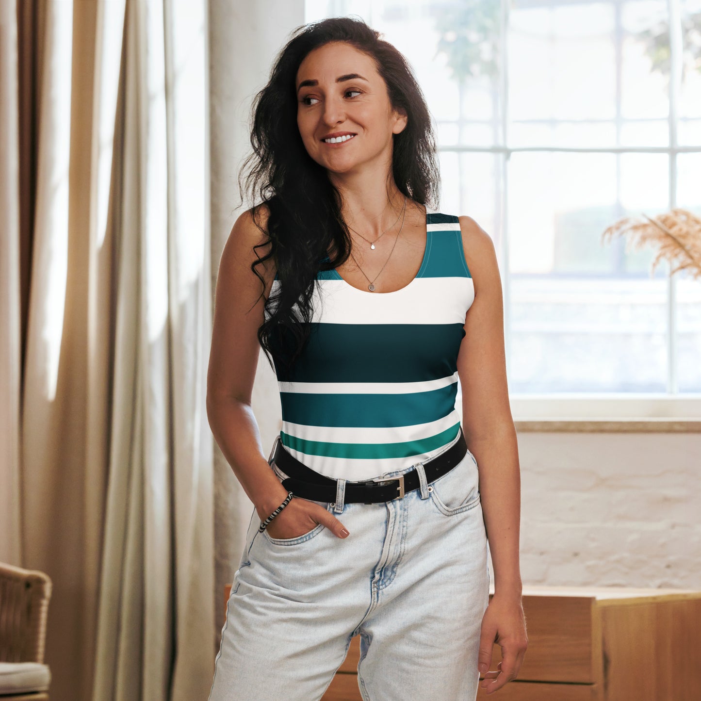 Women's Green Striped Tank Top - Activewear Well