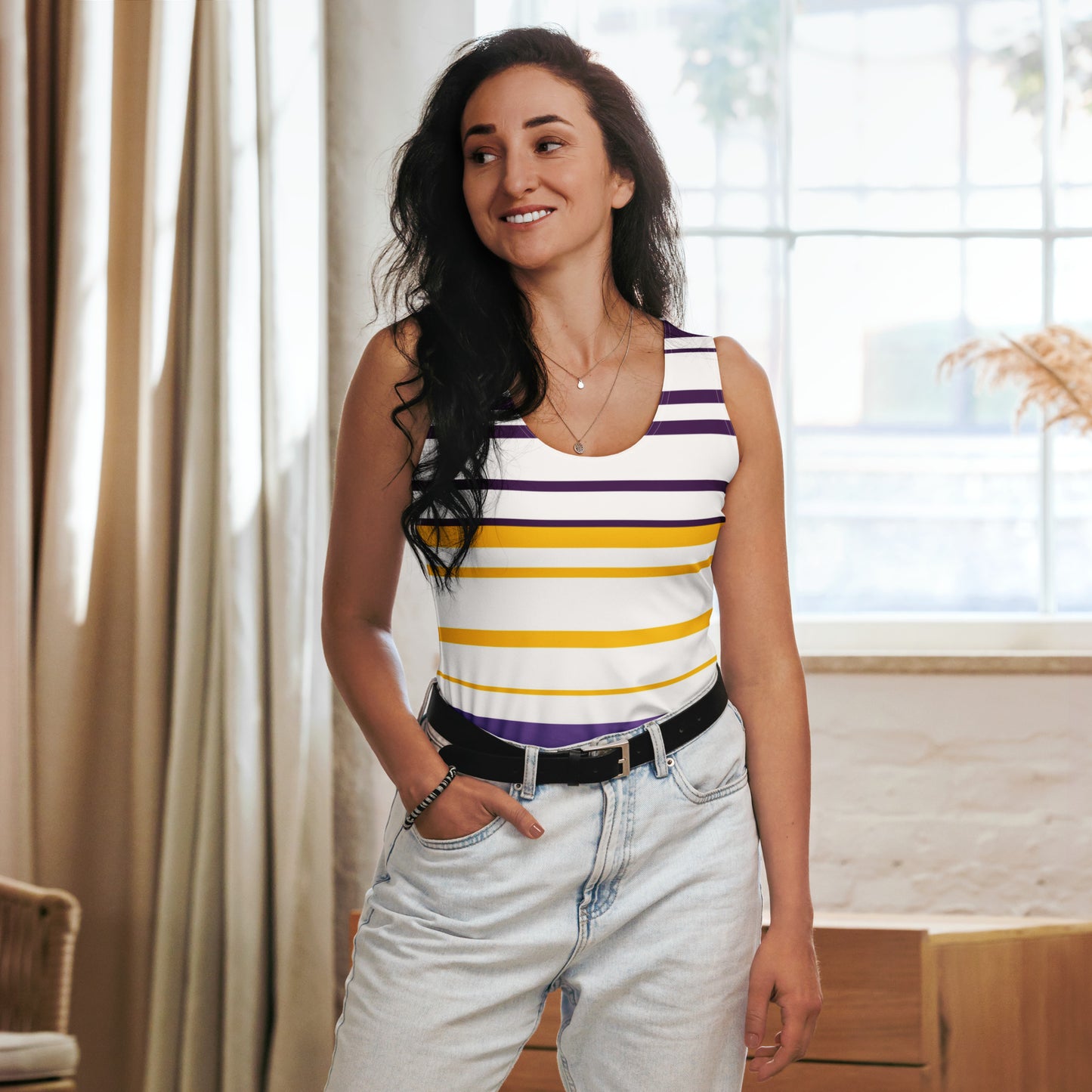 Women's Yellow Striped Tank Top - Activewear Well