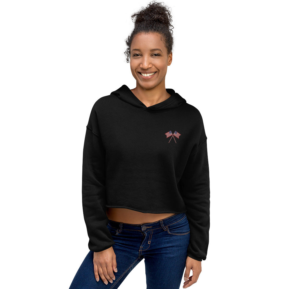 USA Flag Embroidered Crop Hoodie - Activewear Well