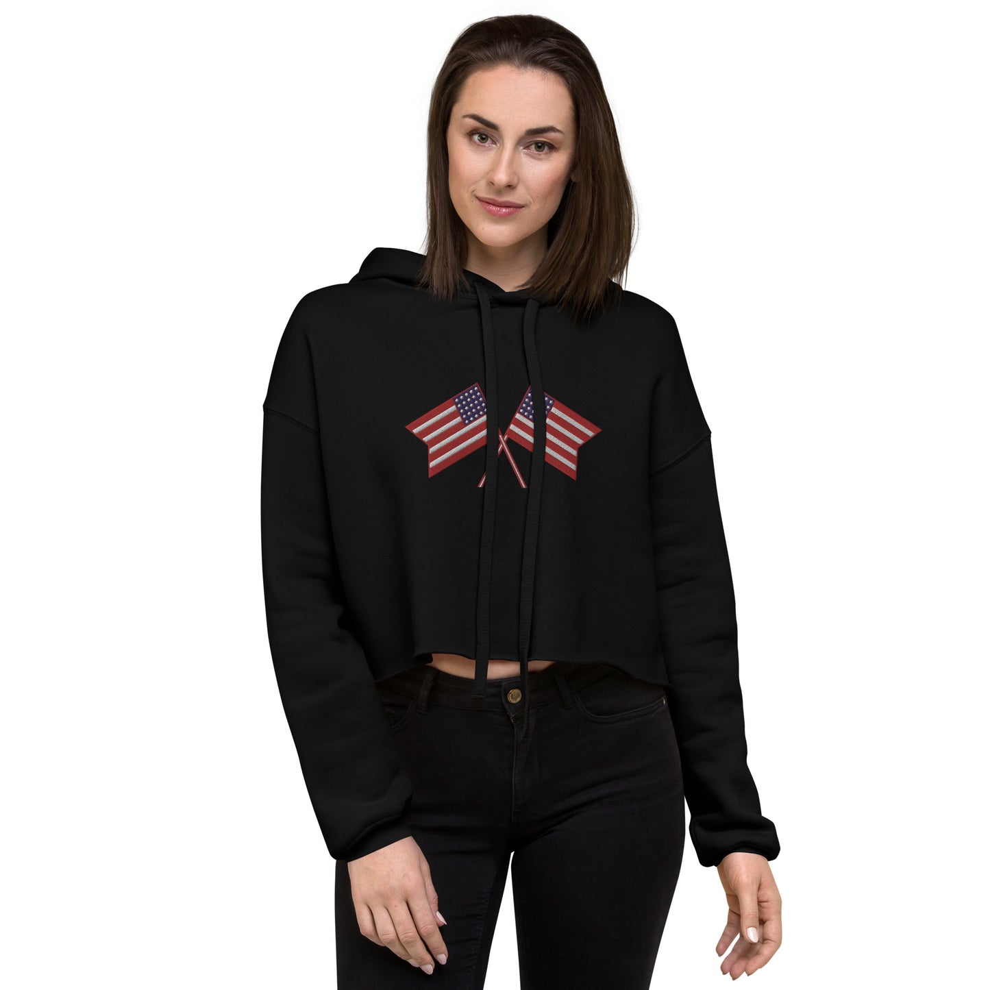 American Flag Embroidered Crop Hoodie - Activewear Well