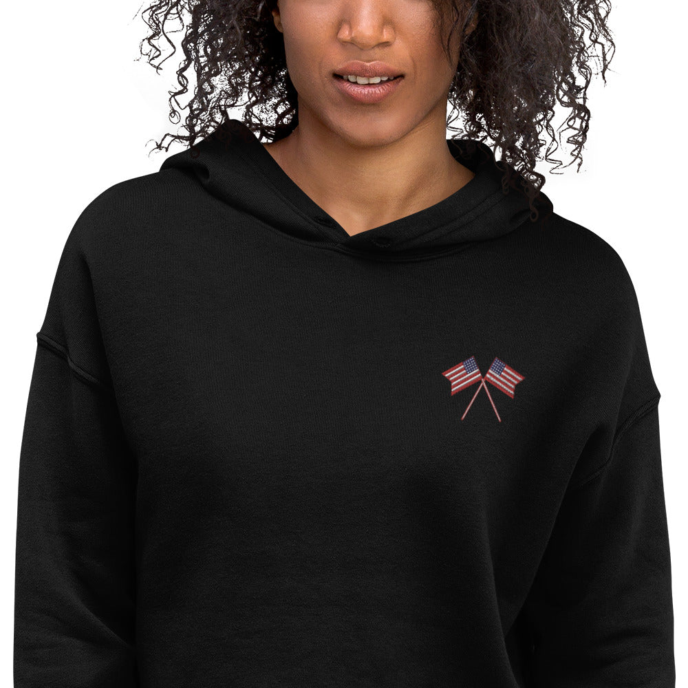 USA Flag Embroidered Crop Hoodie - Activewear Well