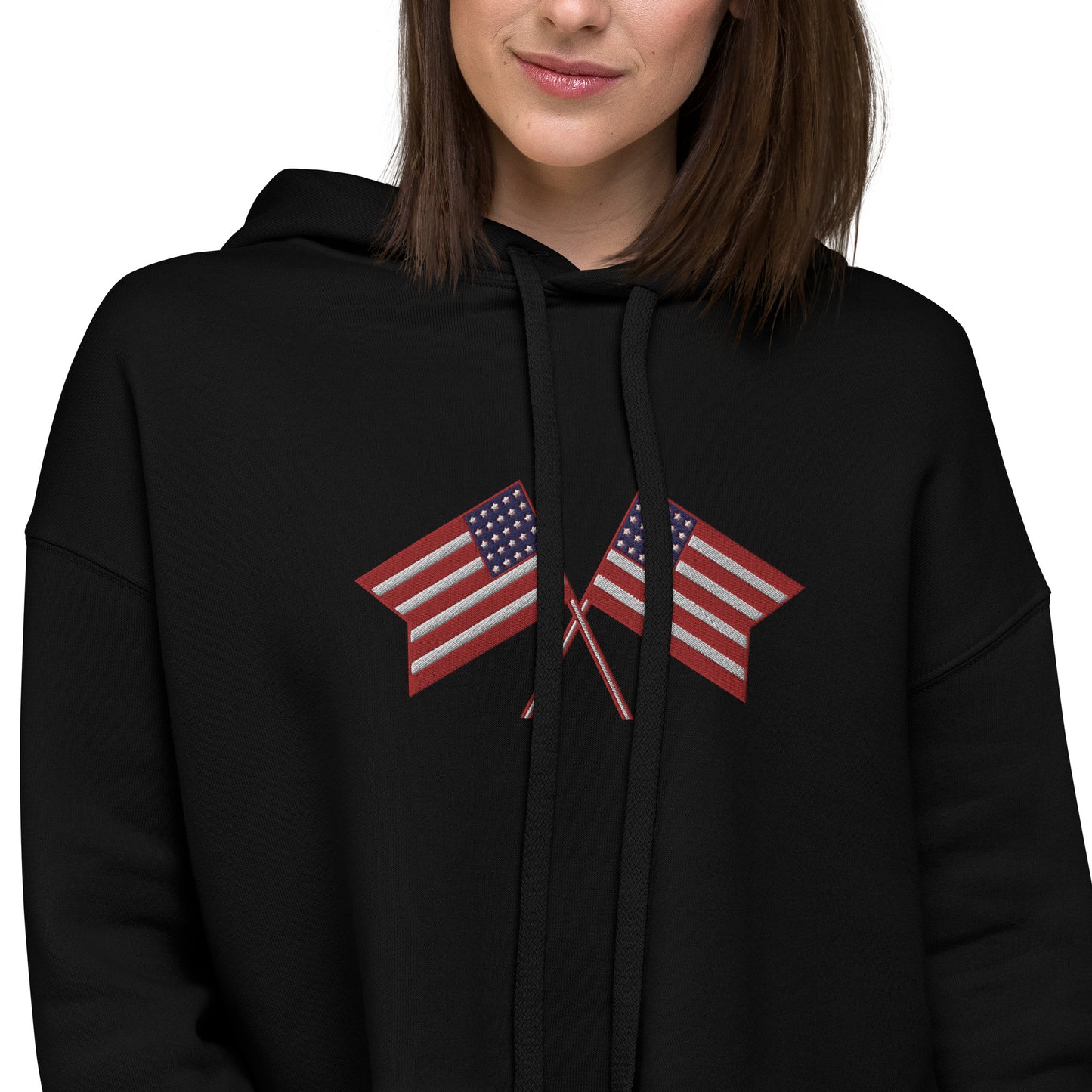 American Flag Embroidered Crop Hoodie - Activewear Well