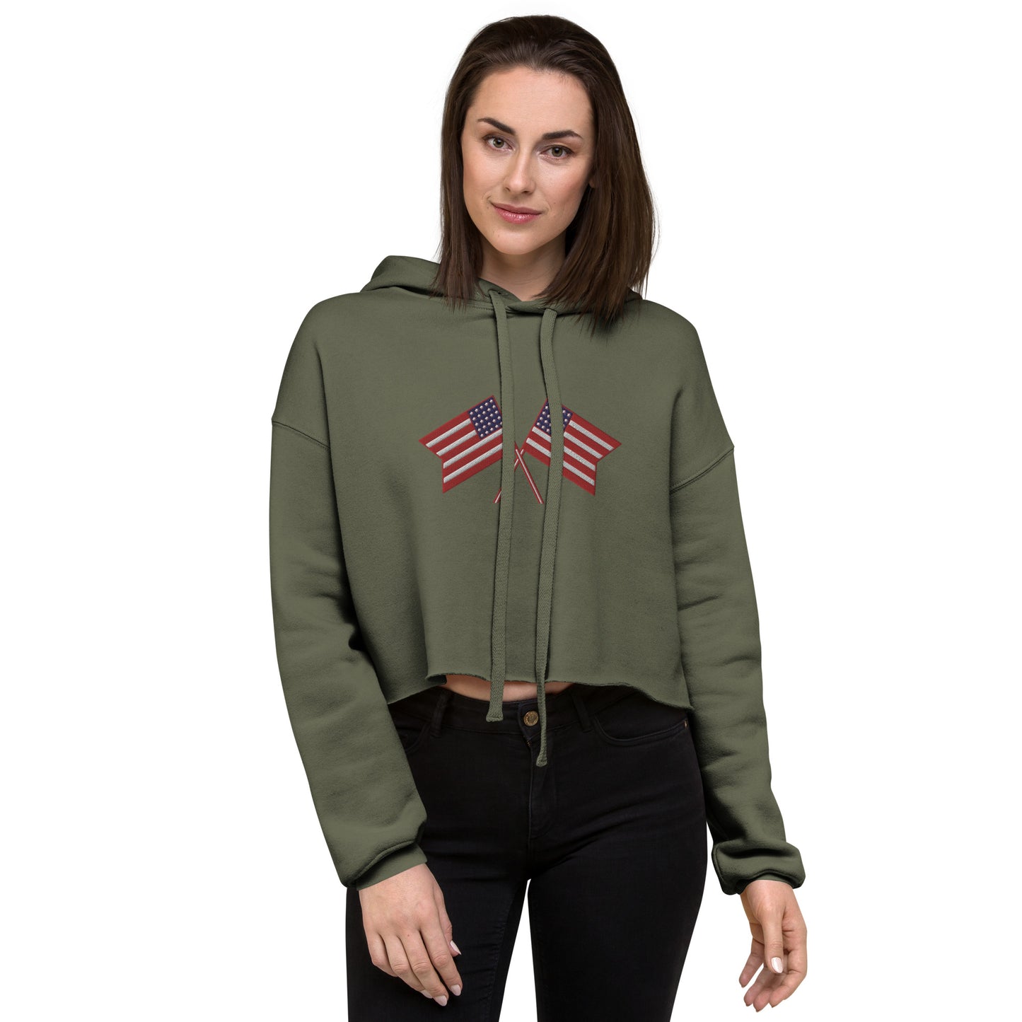 American Flag Embroidered Crop Hoodie - Activewear Well