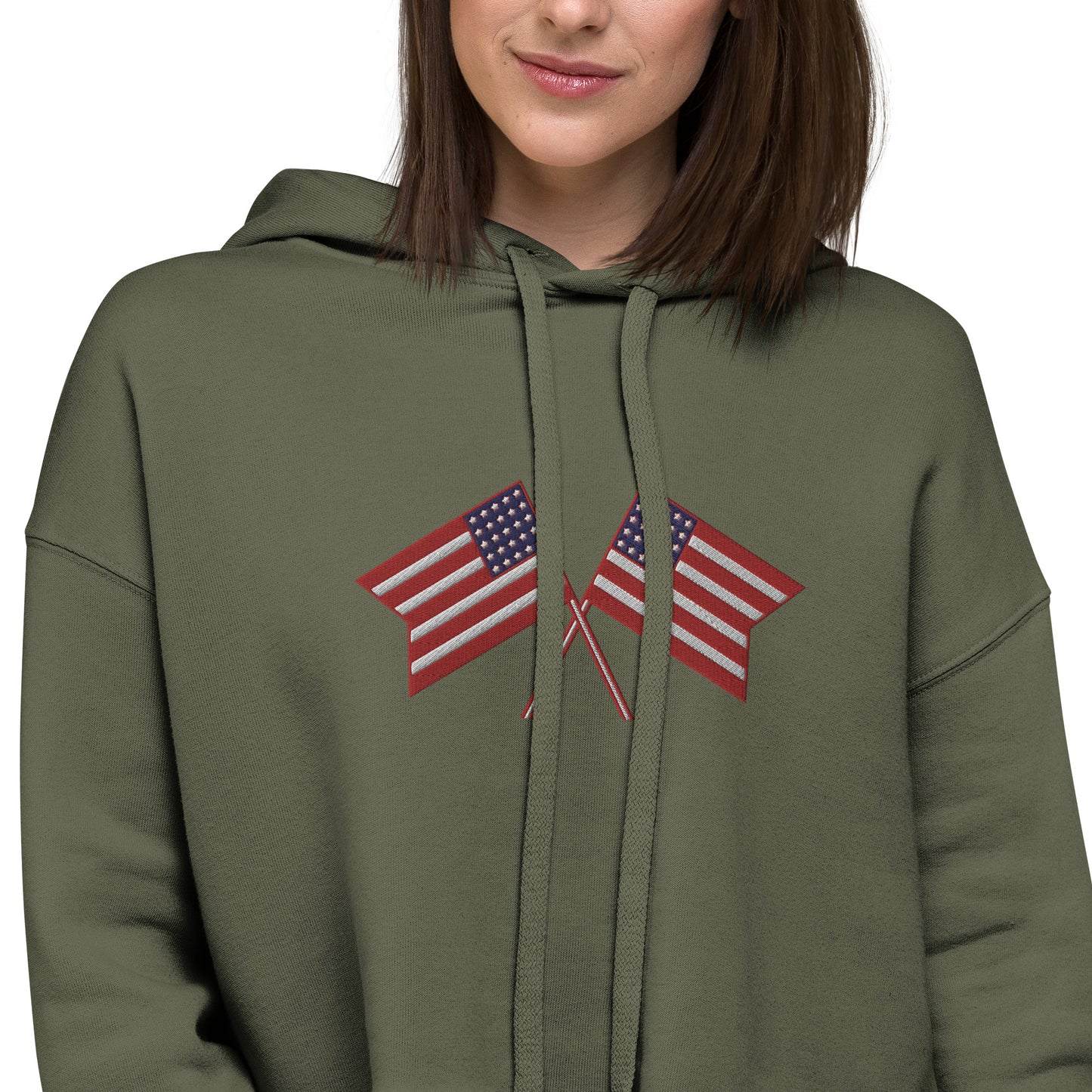 American Flag Embroidered Crop Hoodie - Activewear Well