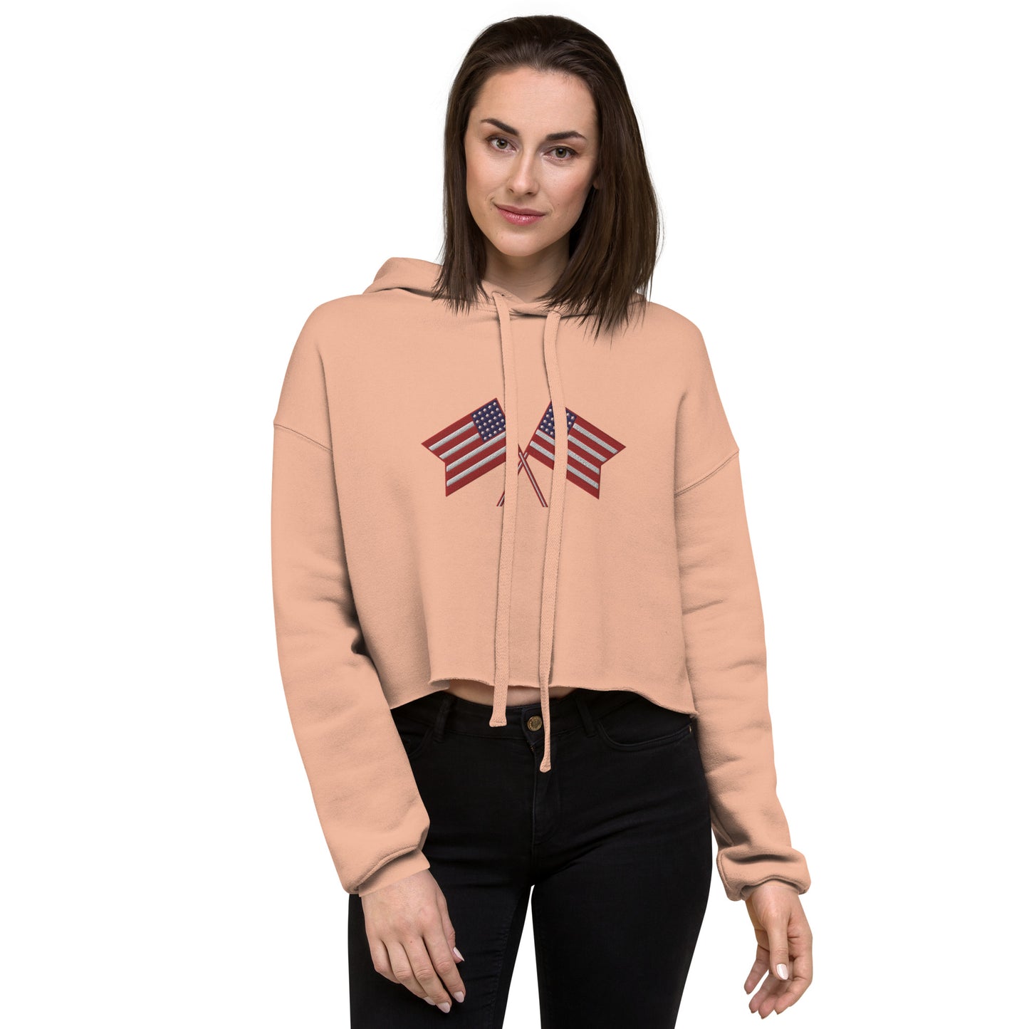 American Flag Embroidered Crop Hoodie - Activewear Well