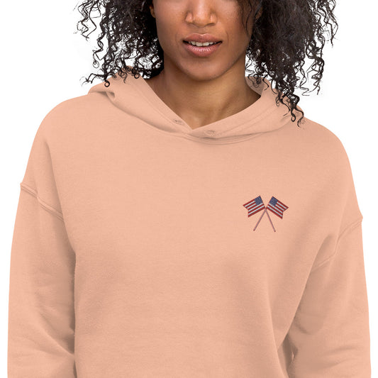 USA Flag Embroidered Crop Hoodie - Activewear Well