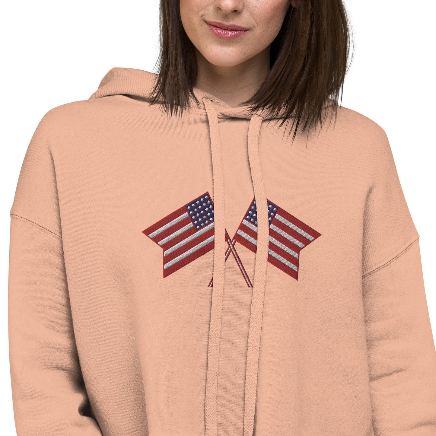 American Flag Embroidered Crop Hoodie - Activewear Well