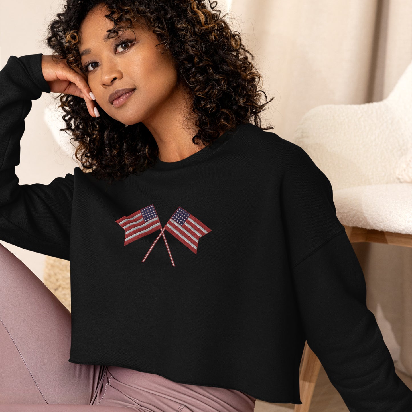 American Flag Women's Crop Sweatshirt - Activewear Well