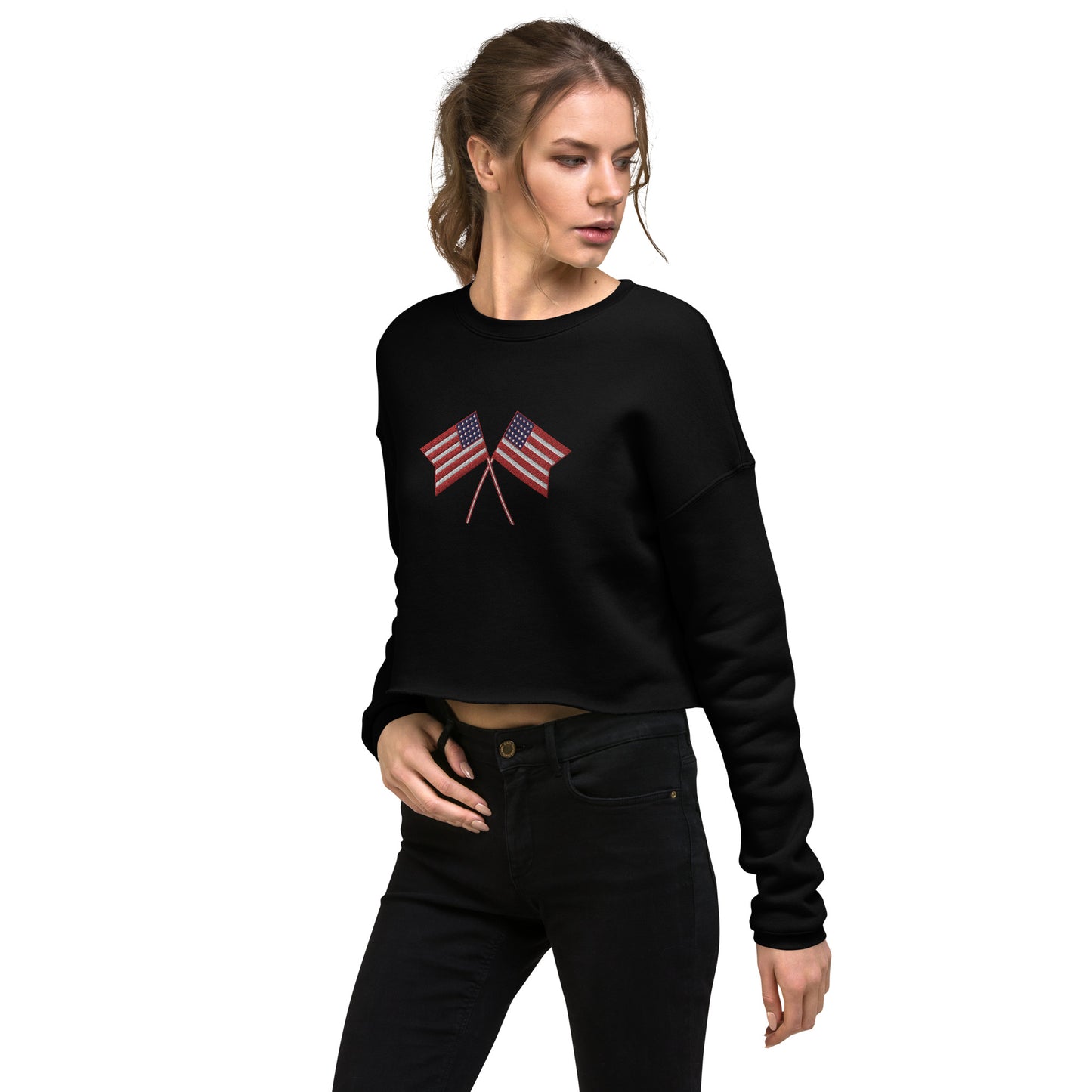 American Flag Women's Crop Sweatshirt - Activewear Well