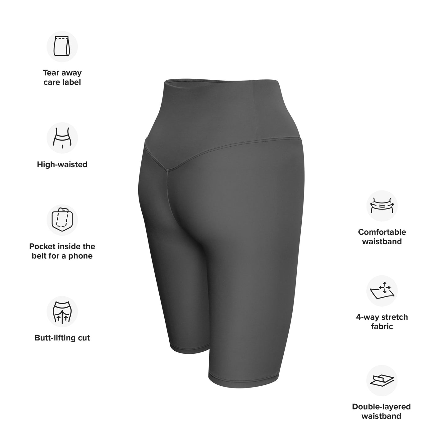 Grey High-Rise Biker Shorts - Activewear Well