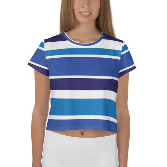 Women's Blue Striped Crop Tee - Activewear Well