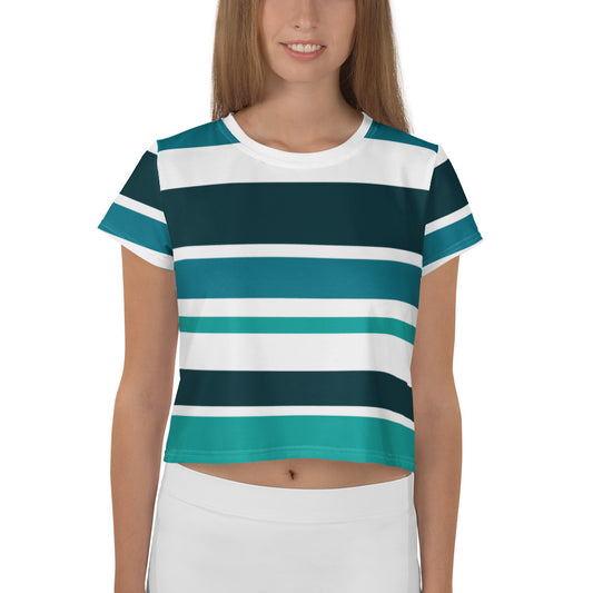 Women's Green Striped Crop Tee - Activewear Well