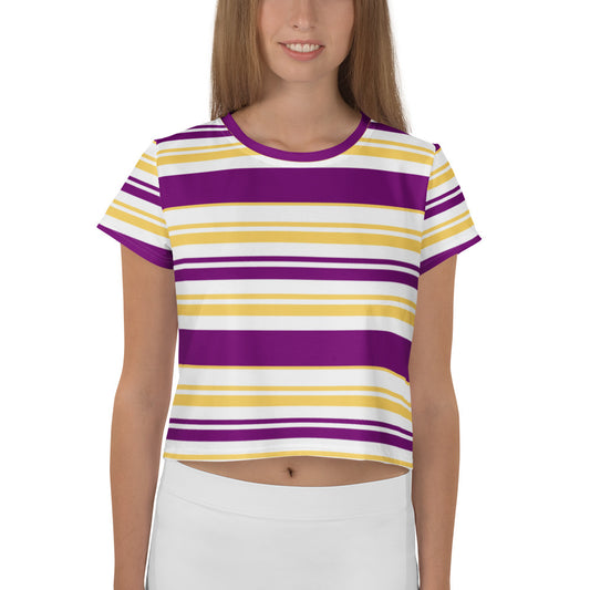 Women's Purple Striped Crop Tee - Activewear Well