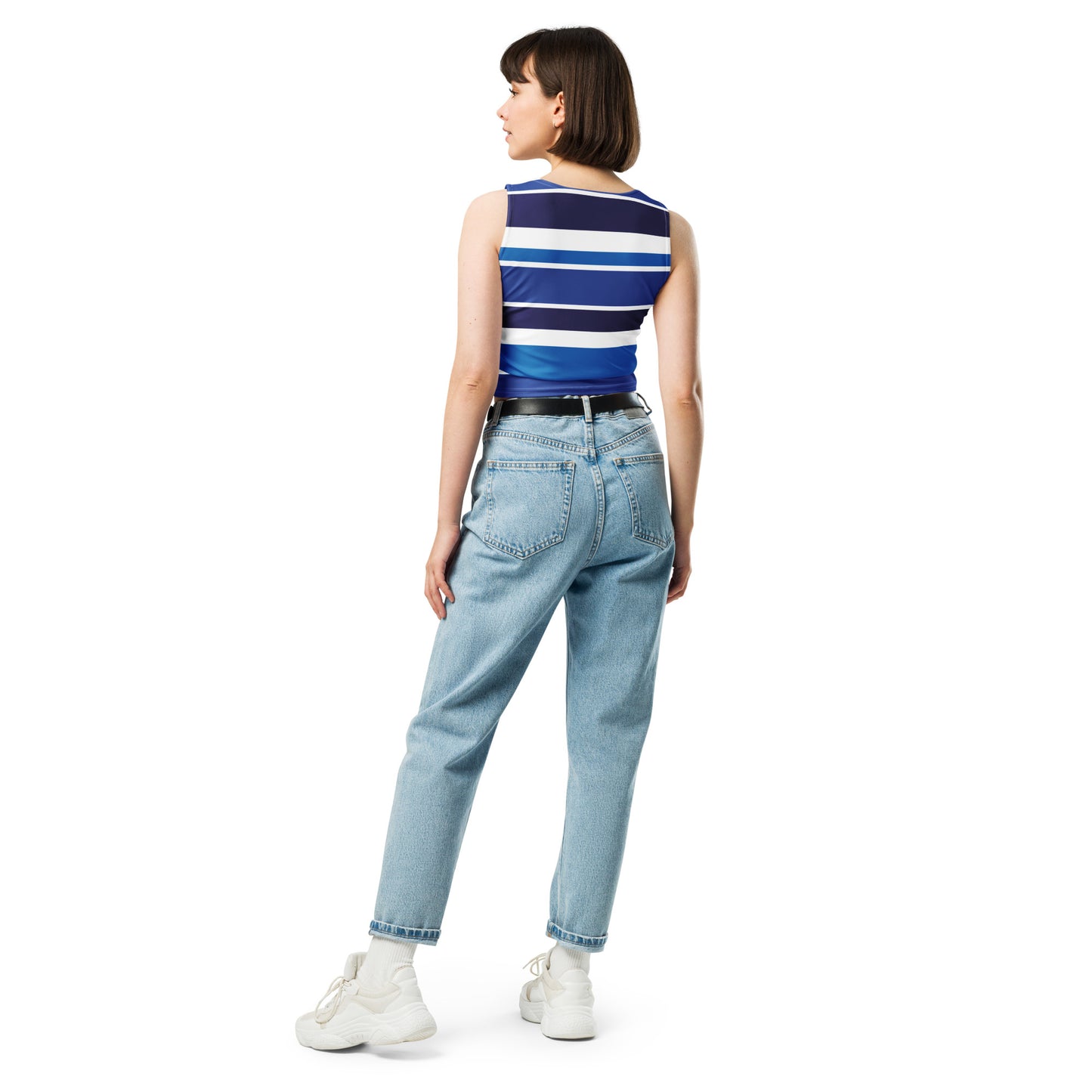 Women's Blue Striped Crop Top - Activewear Well