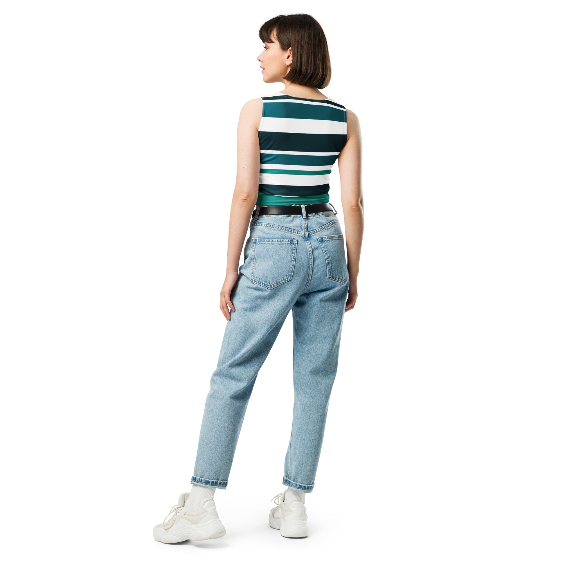 Women's Green Striped Crop Top - Activewear Well