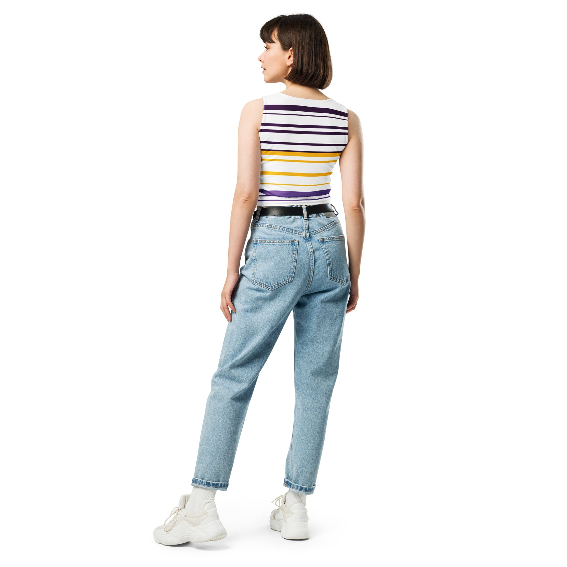 Women's Yellow Striped Crop Top - Activewear Well