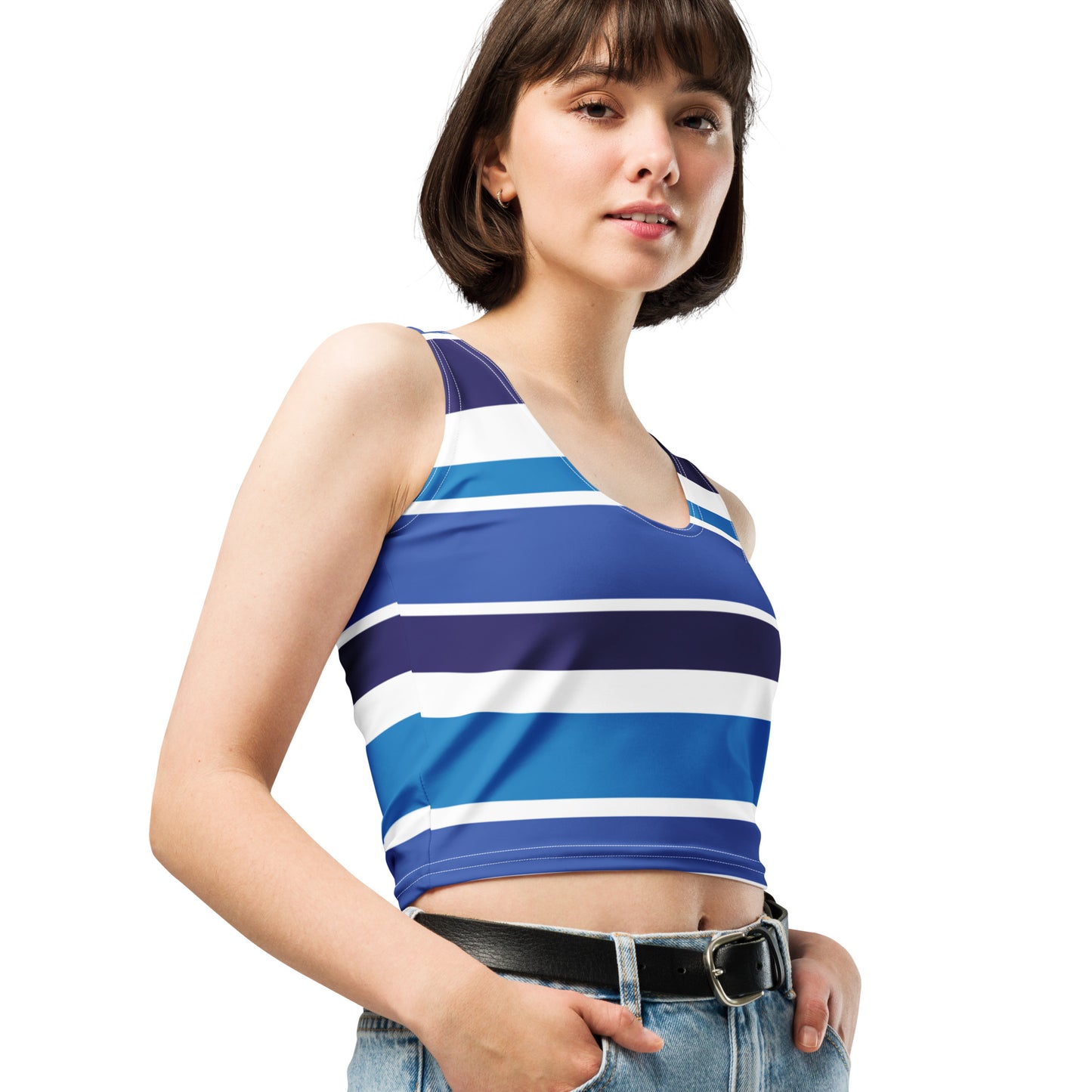 Women's Blue Striped Crop Top - Activewear Well
