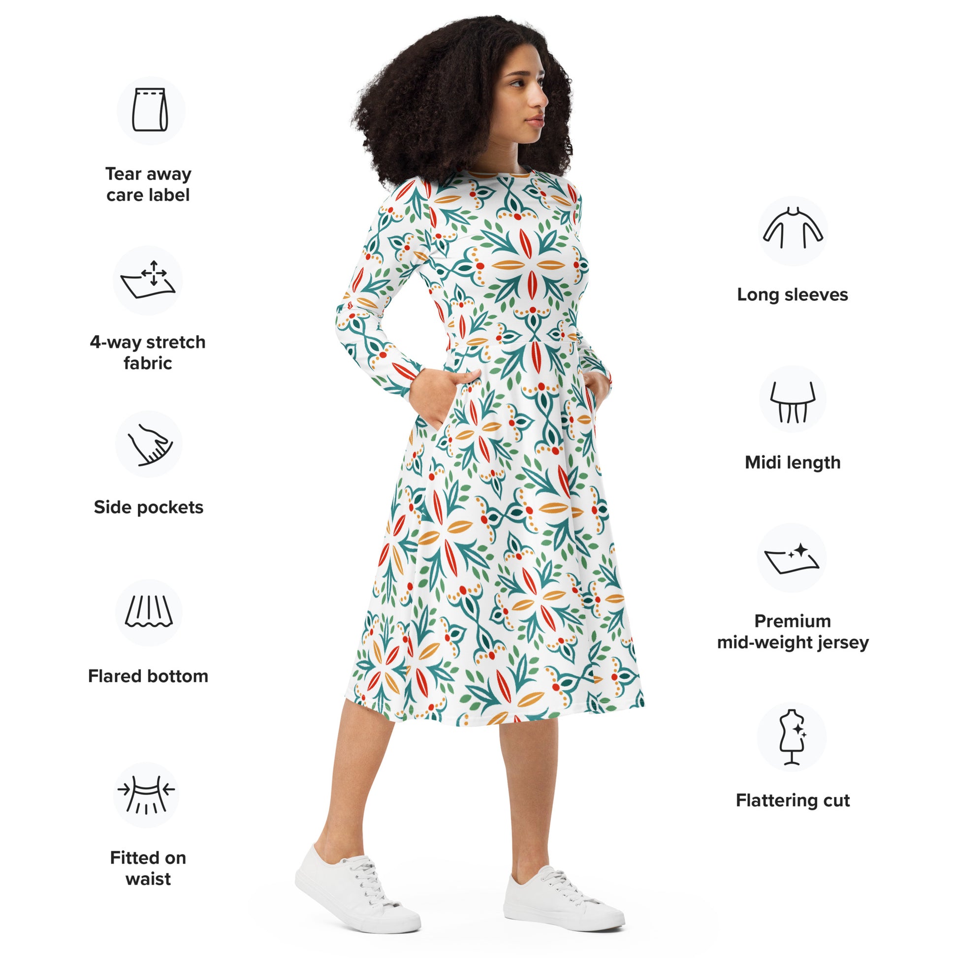 Ava Long Sleeve Midi Dress - Activewear Well