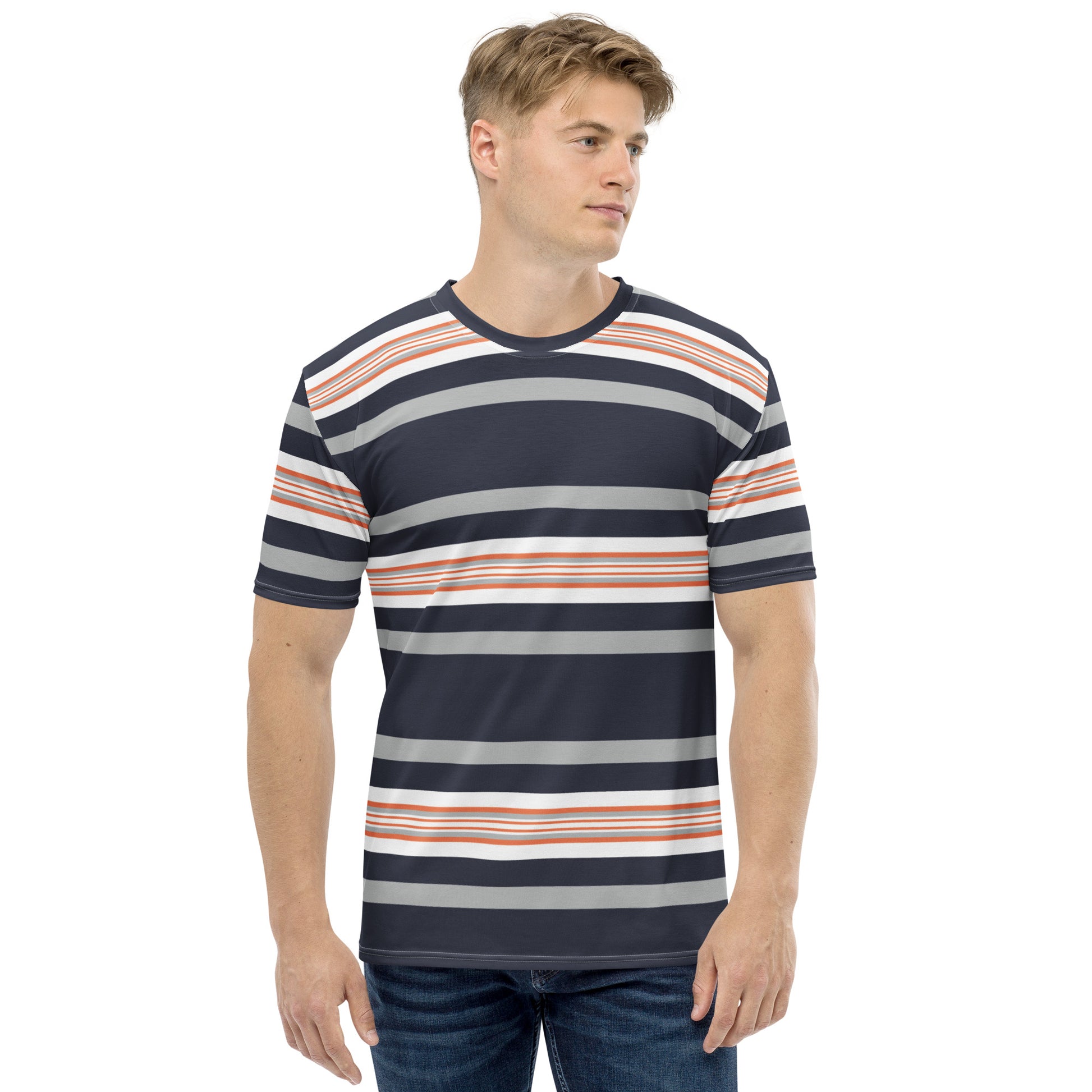 Men's Grey Striped T-Shirt - Activewear Well