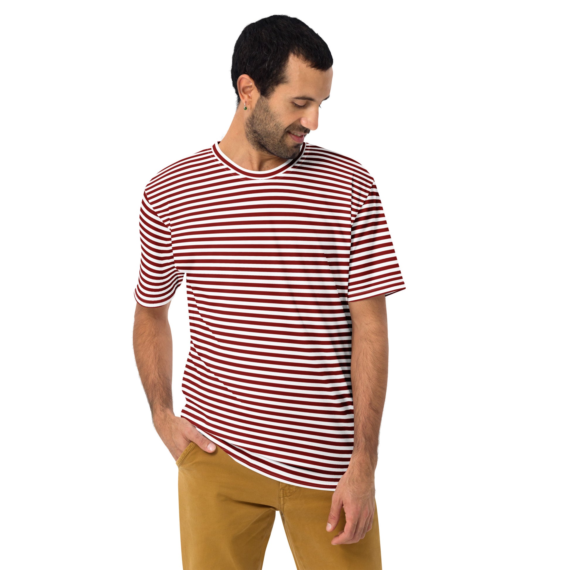 Men's Burgundy Striped T-Shirt - Activewear Well