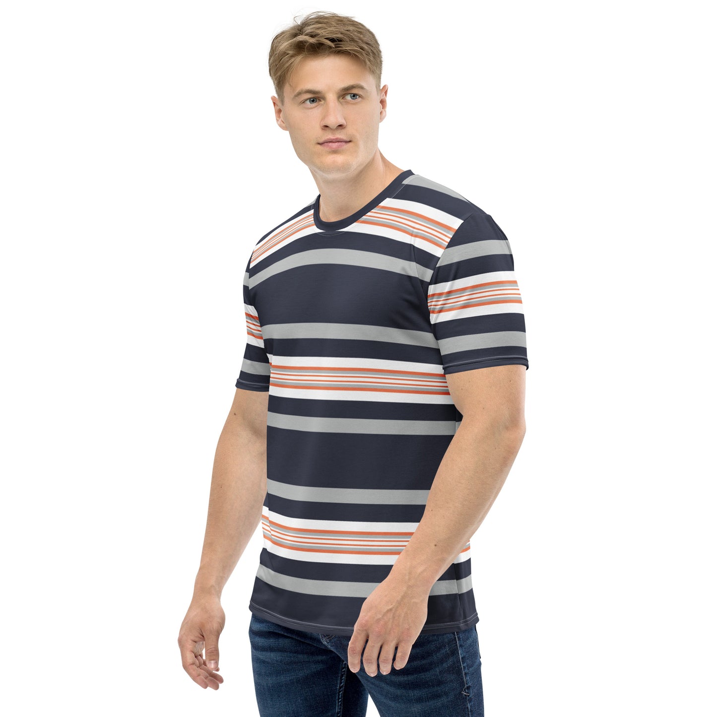Men's Grey Striped T-Shirt - Activewear Well