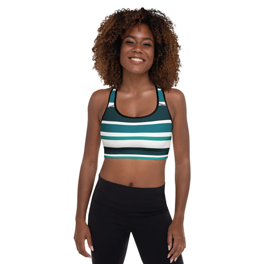 Green Striped Padded Sports Bra - Activewear Well
