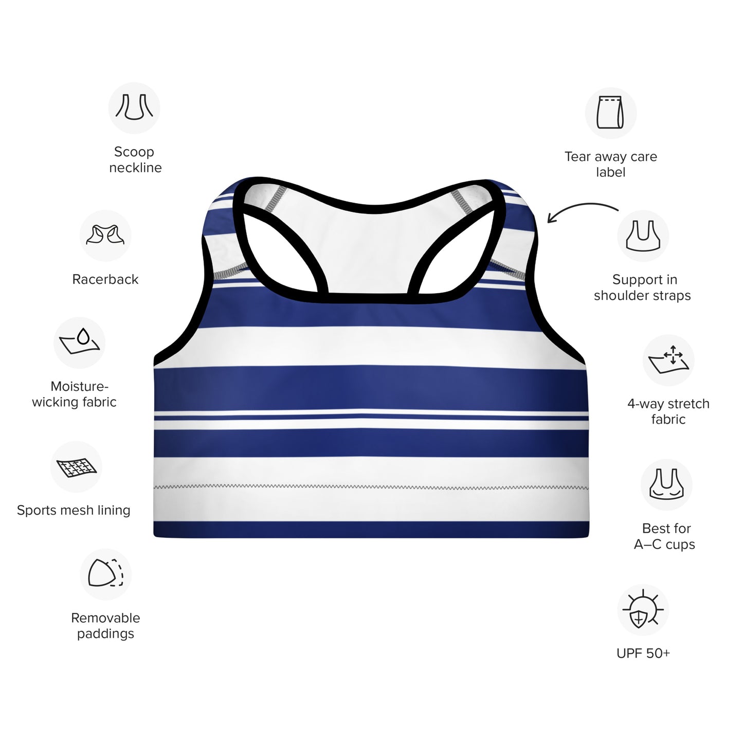 Striped Padded Sports Bra - Activewear Well
