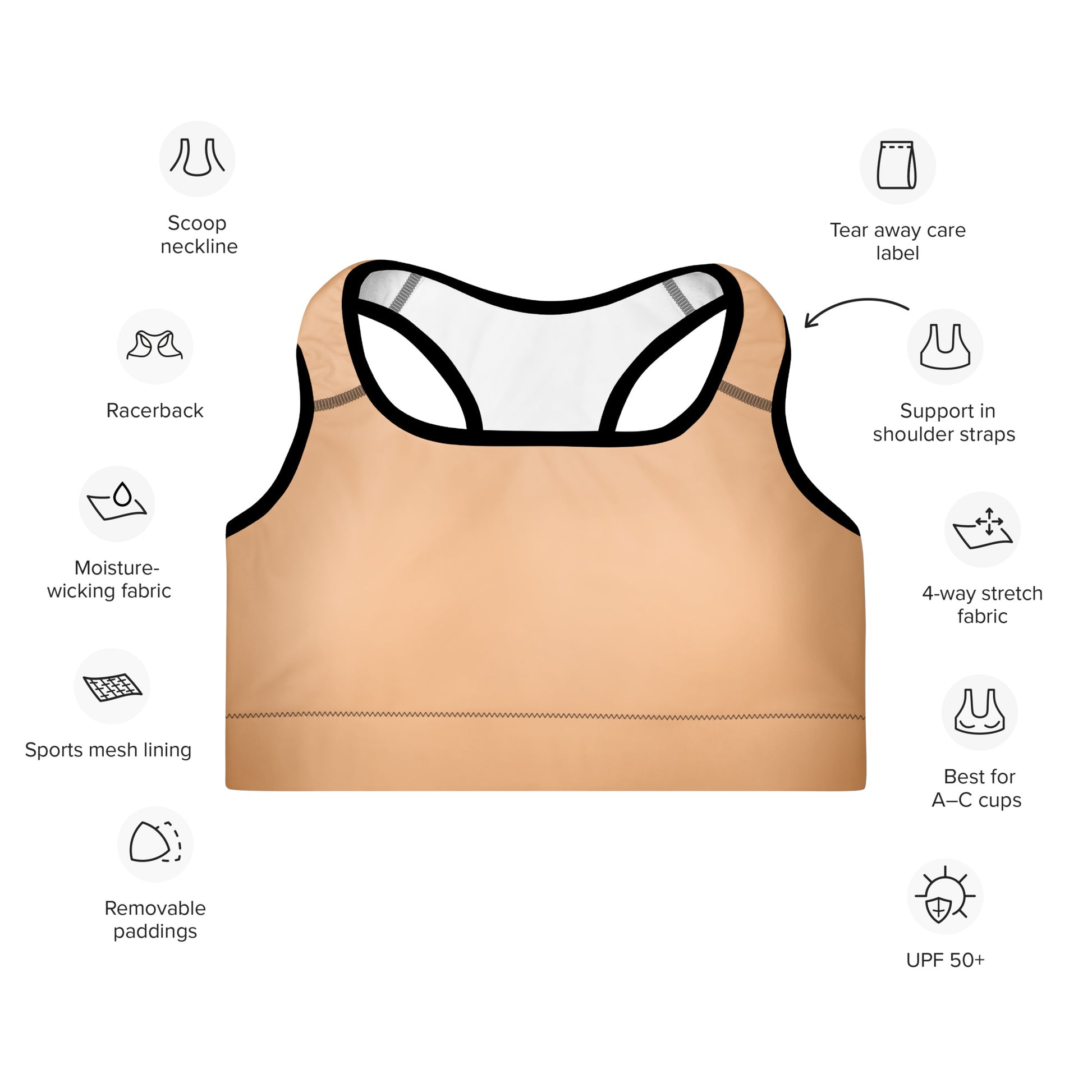 Beige Padded Sports Bra - Activewear Well