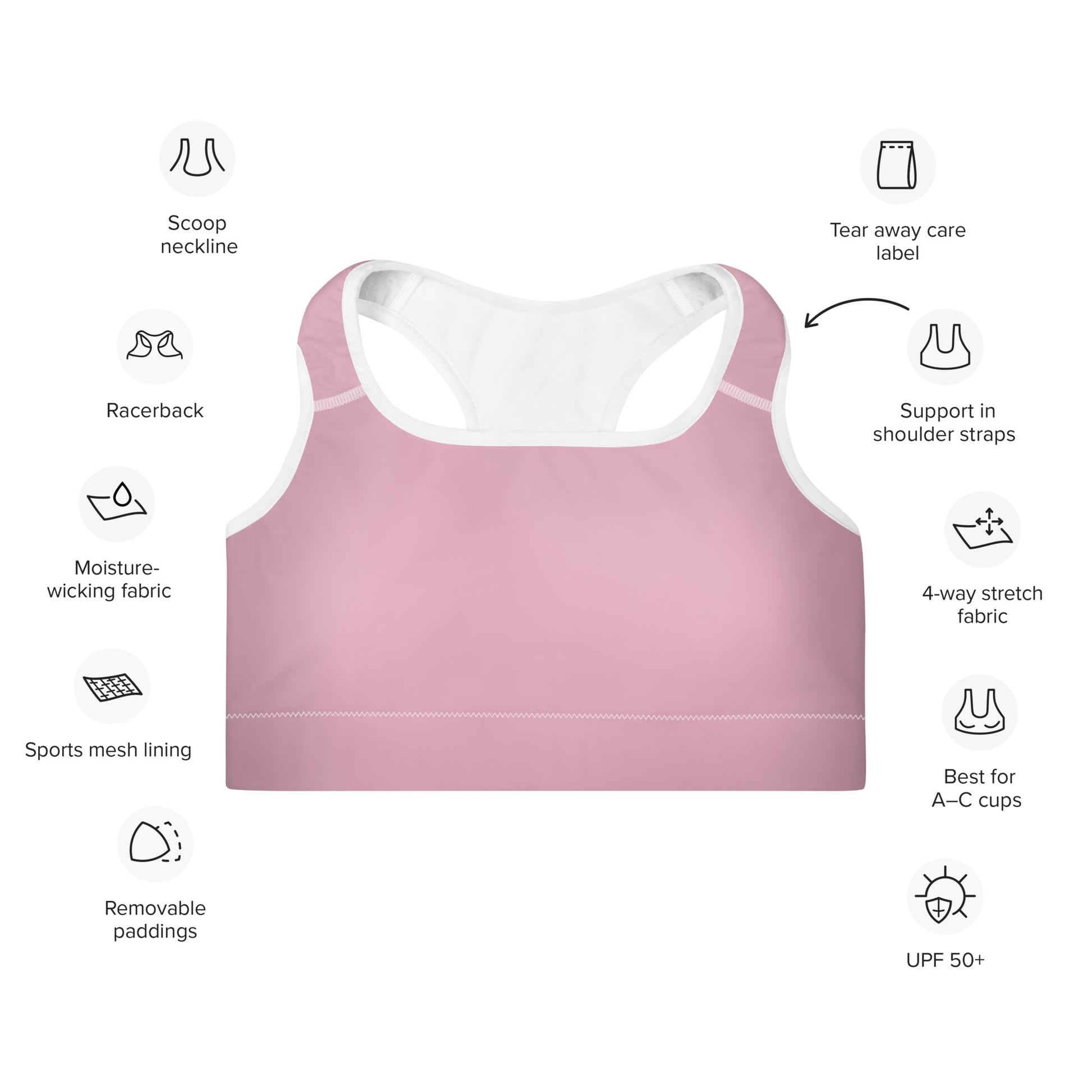Neutral Pink Padded Sports Bra - Activewear Well